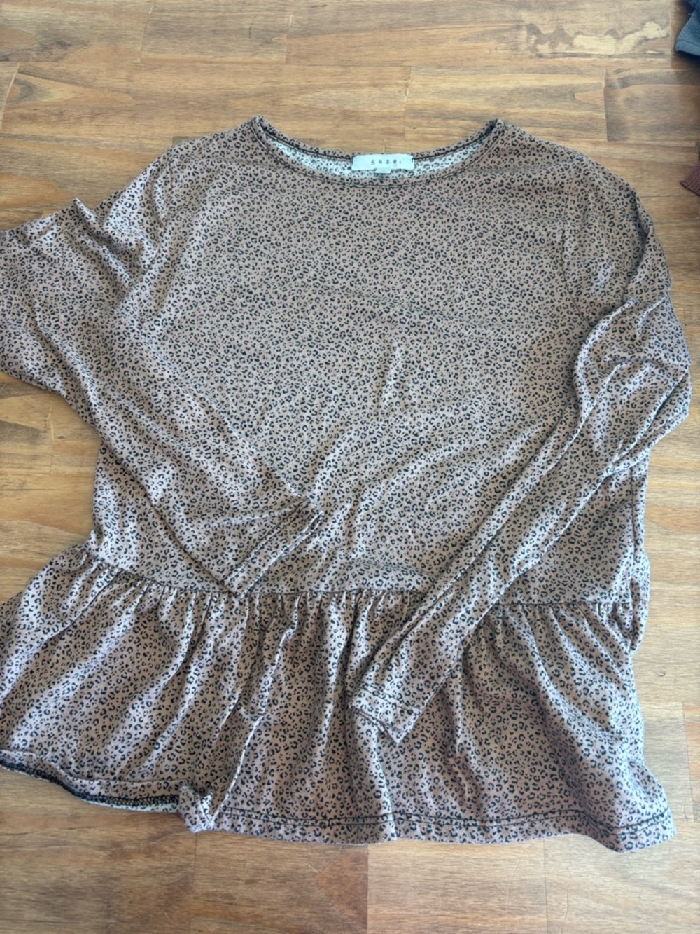 gaze Brown Leopard Print Peplum Tunic Top